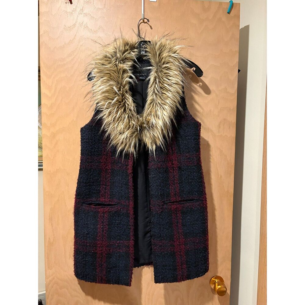 Anthropologie Yannah Faux Fur Trim Plaid Vest By Sanctuary Sz S